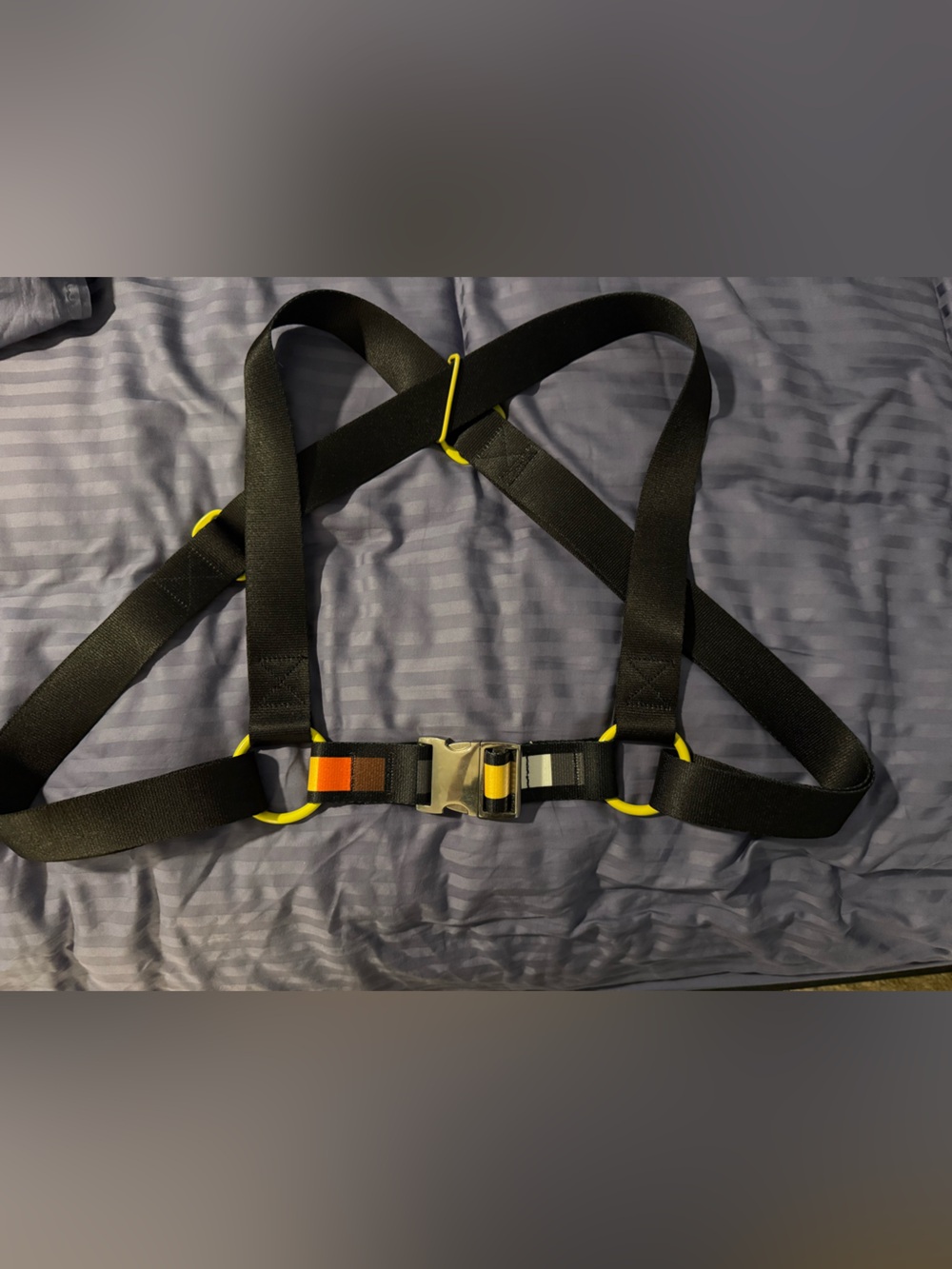 Black Webbing Chest Harness with Yellow Accents